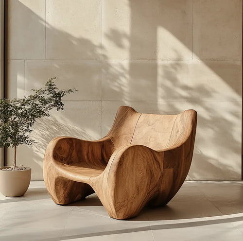 Artisan Sculptural Solid Wood Lounge Chair