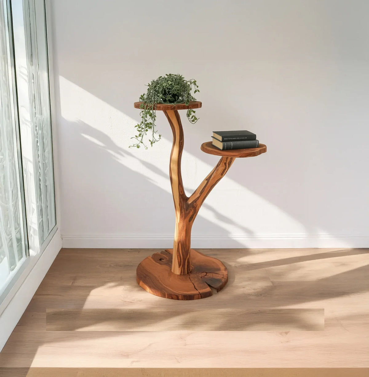 Artisan Sculptural Tree-Branch Side Table | Handcrafted Solid Wood Pedestal