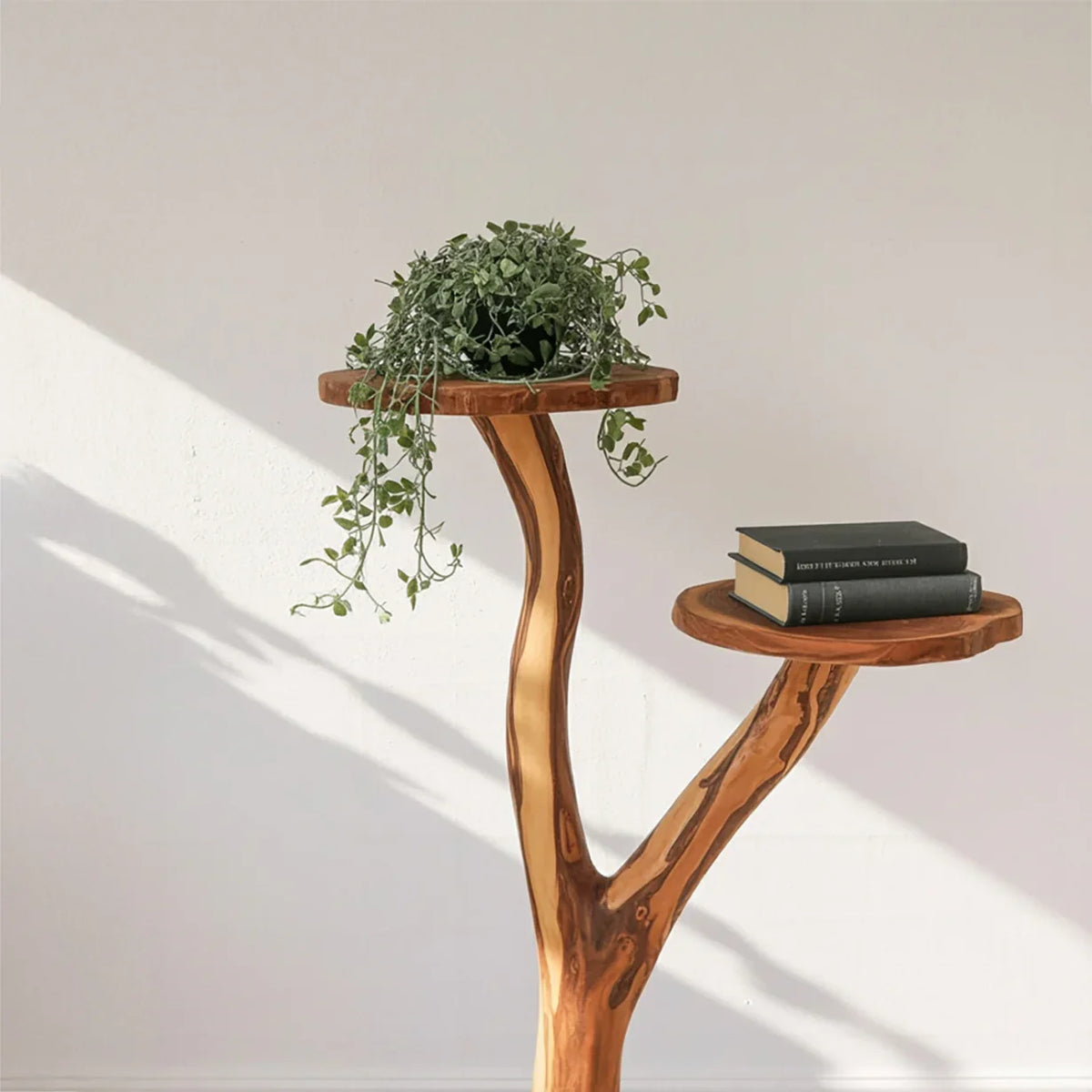 Artisan Sculptural Tree-Branch Side Table | Handcrafted Solid Wood Pedestal
