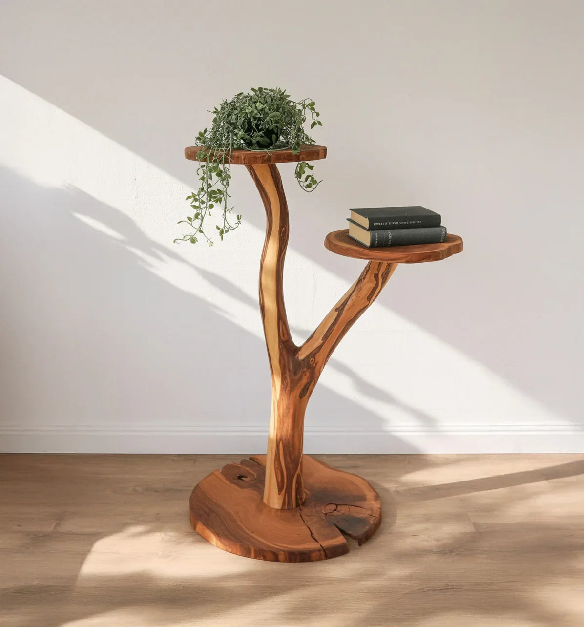 Artisan Sculptural Tree-Branch Side Table | Handcrafted Solid Wood Pedestal