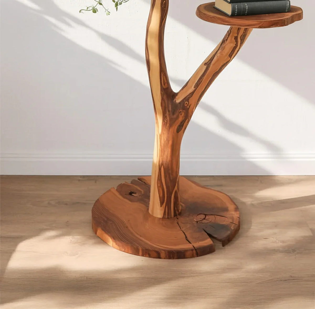 Artisan Sculptural Tree-Branch Side Table | Handcrafted Solid Wood Pedestal