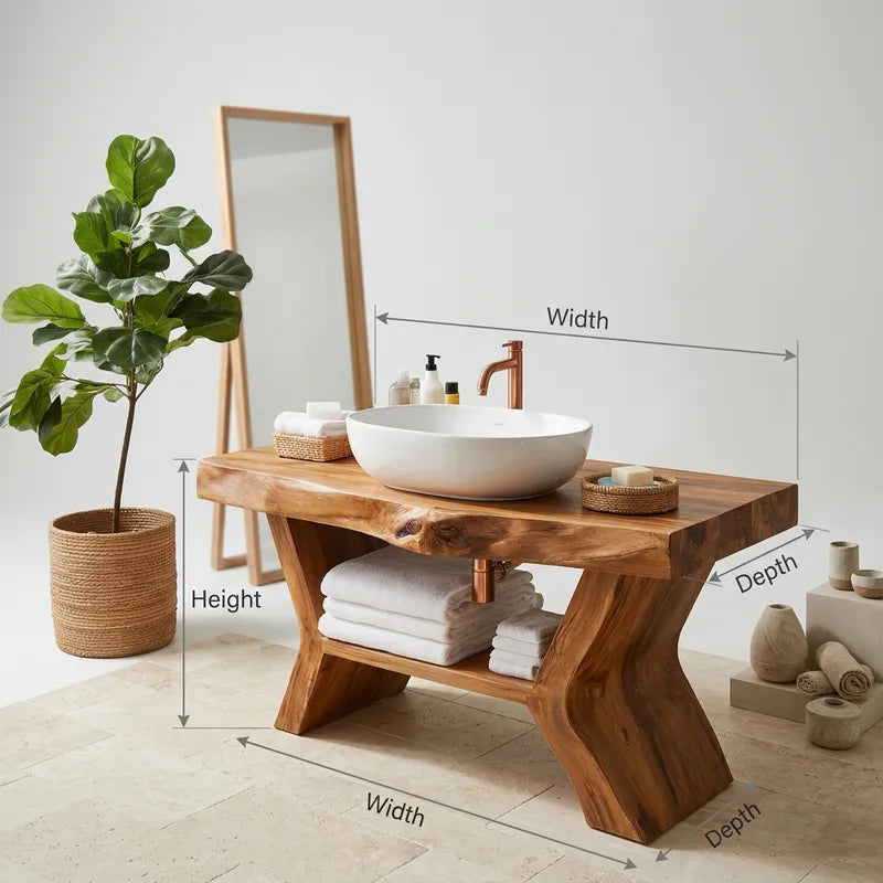 Artisan Live Edge Wood Vanity with Sculptural Wave Legs