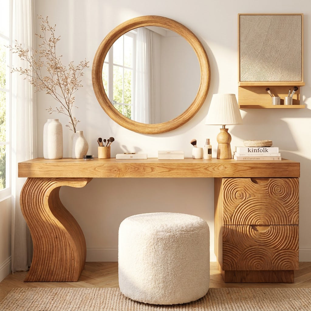 Hand-carved sculptural console table in solid wood
