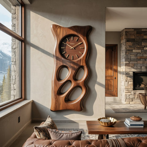 Artisanal Solid Wood Biomorphic Wall Clock Panel & Mid-Century Modern Sculptural Wall Art