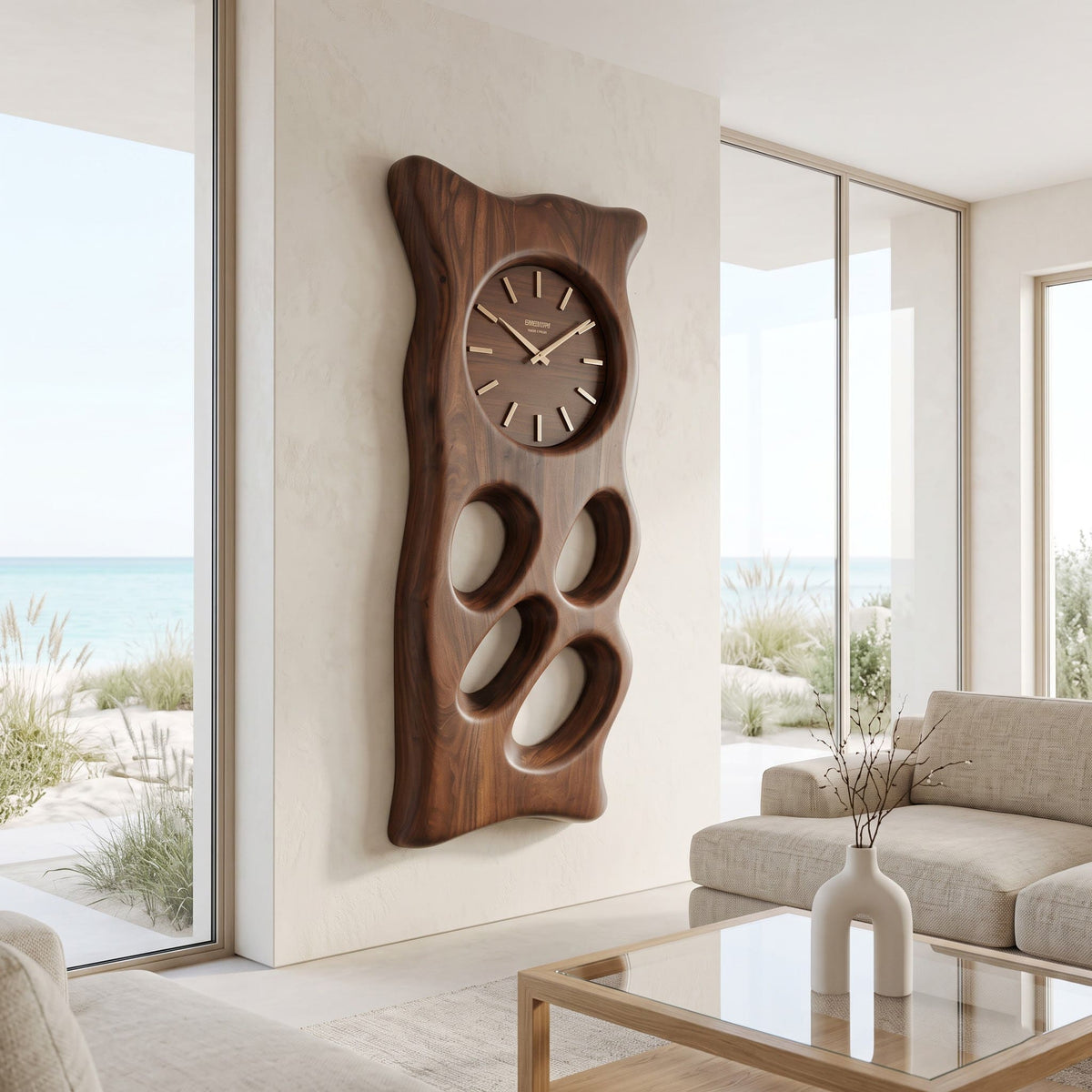 Artistic solid wood biomorphic wall panel enhancing a modern home interior