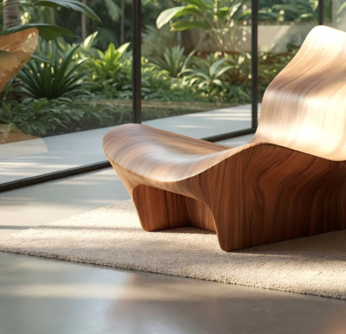 Solid wood sculptural chair for living room or lounge seating
