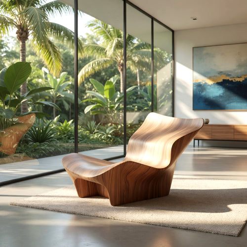Artisanal Solid Wood Sculptural Lounge Chair – Fluid Wave Design