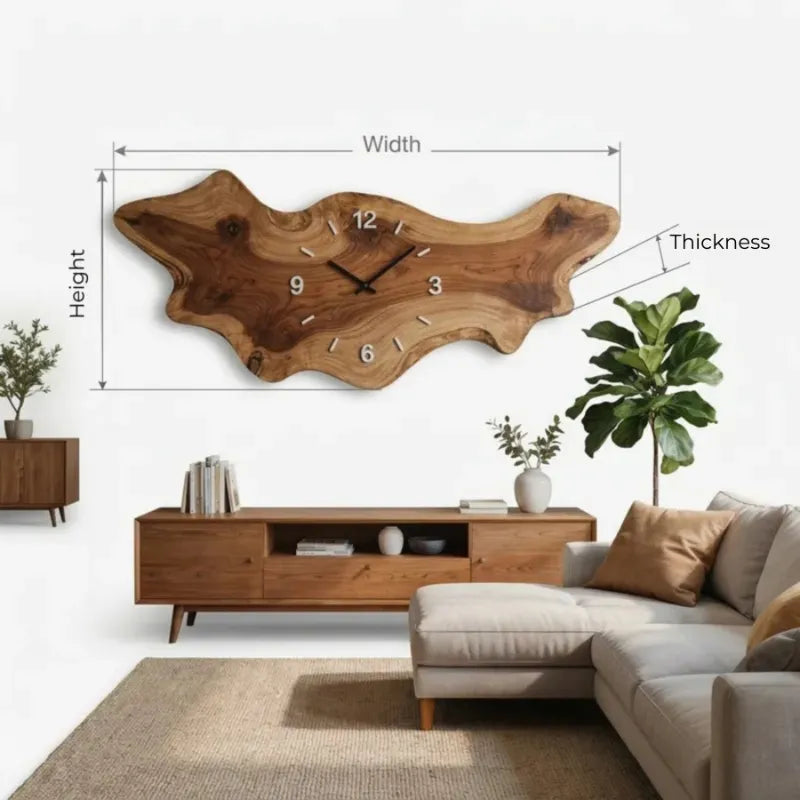 Artisanal Horizontal Live Edge Solid Wood Wall Clock & Extra-Large Organic Freeform Slab Wall Art Panel