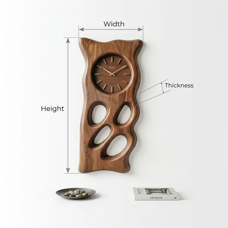 Artisanal Solid Wood Biomorphic Wall Clock Panel & Mid-Century Modern Sculptural Wall Art