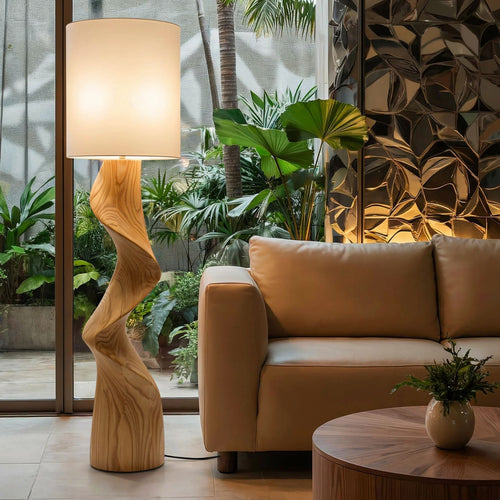 Artistic Organic Twisted Solid Wood Floor Lamp