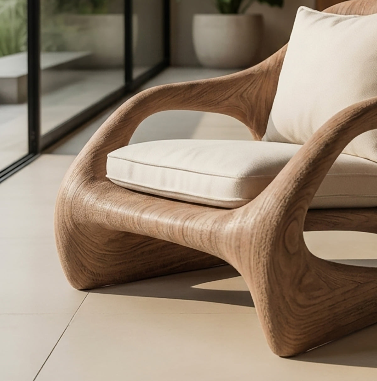 Sculptural wood accent chair with curved modern silhouette