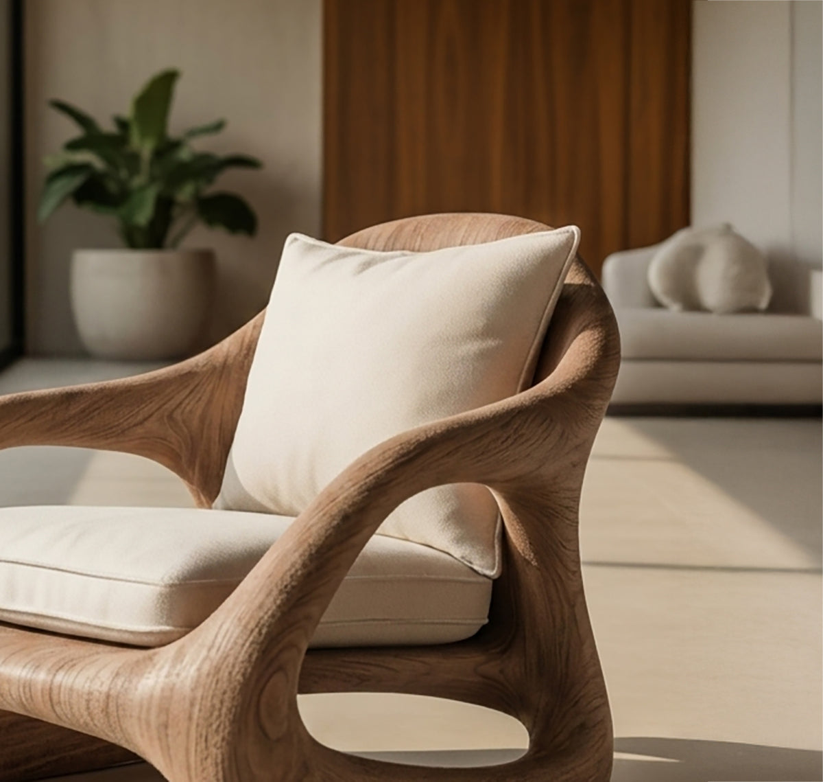 Artistic wooden armchair for living room or lounge decor
