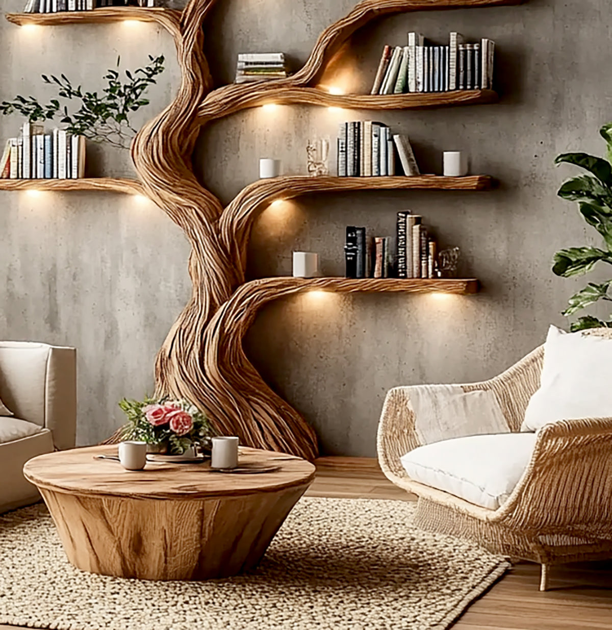 Rustic solid wood coffee table with natural live edge design