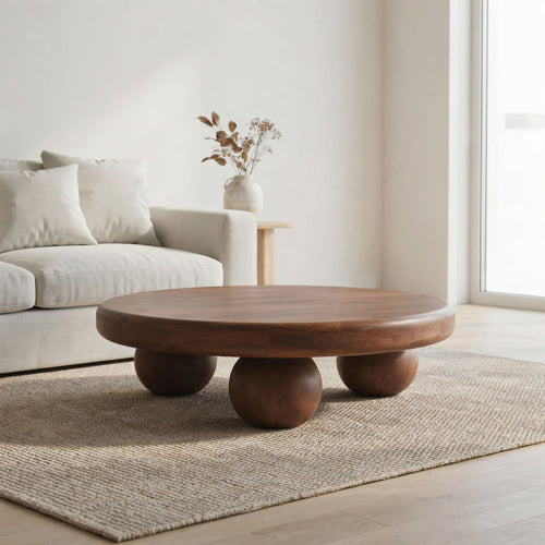 Artistic Spherical Base Coffee Table – Handcrafted Live Edge Style Round Table