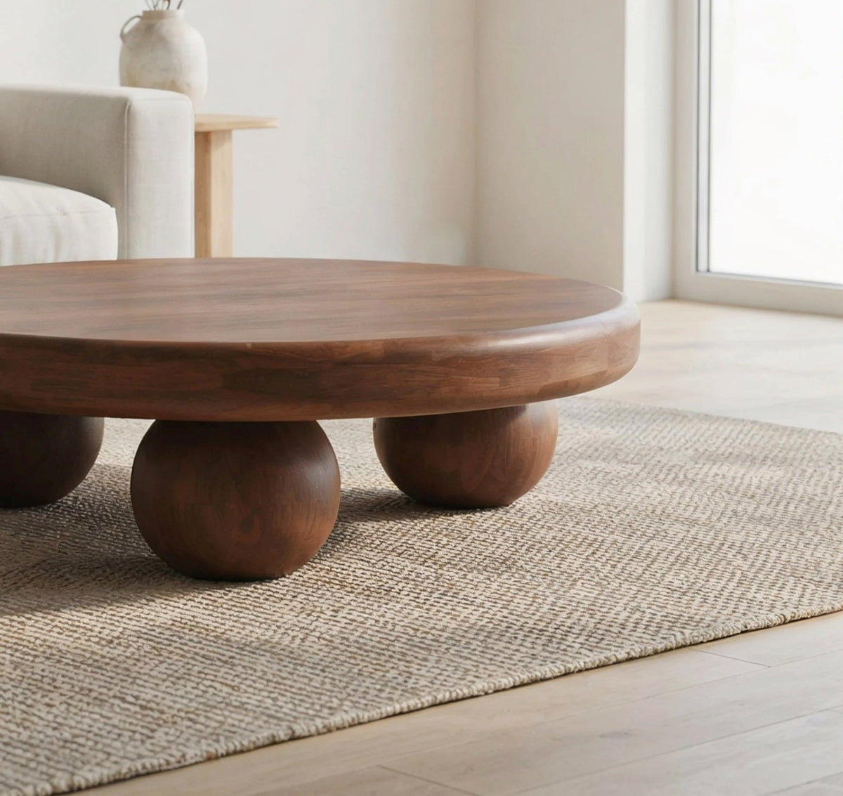 Handcrafted live edge style coffee table featuring an elegant round tabletop design