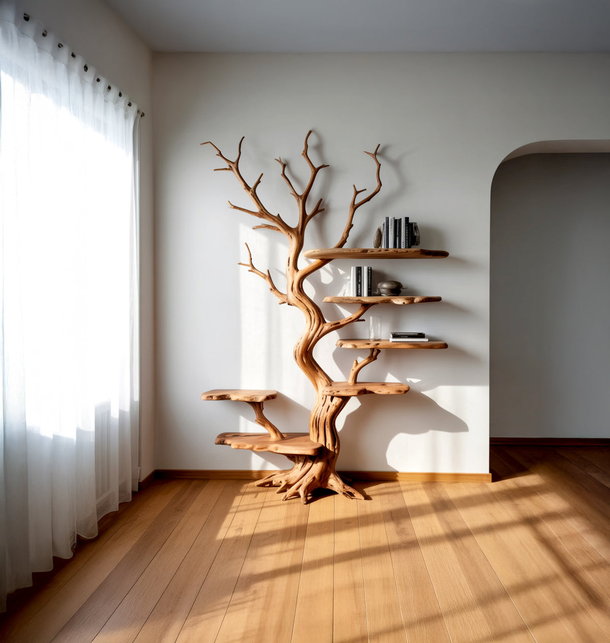 Organic modern wall furniture with natural wood texture