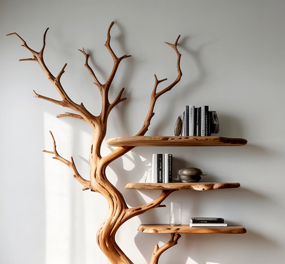 Floating tree bookshelf for books and decorative display