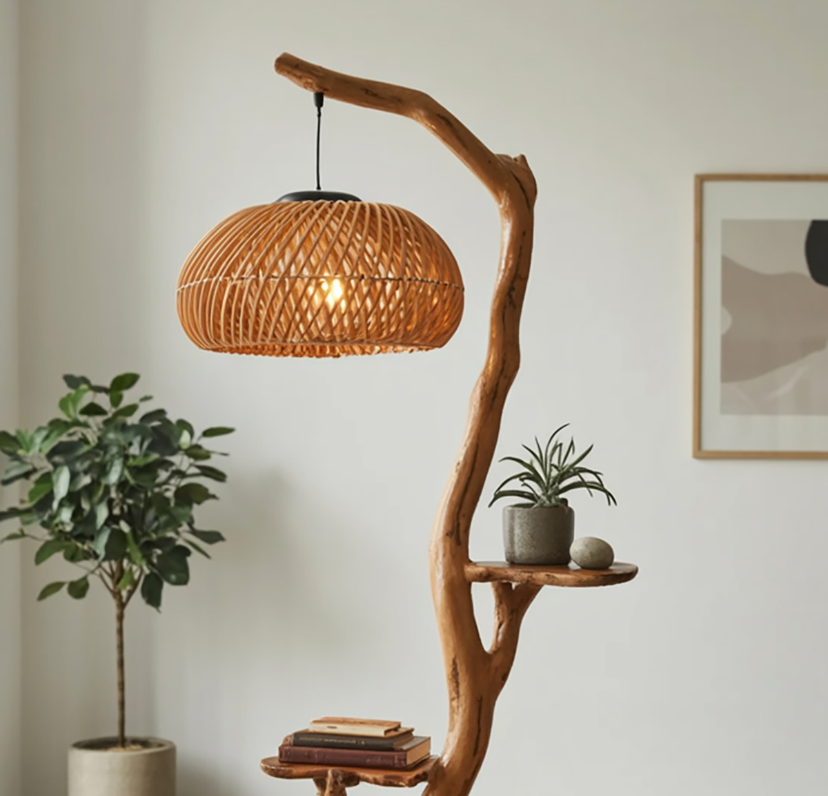 Japandi modern floor lamp crafted from natural wood