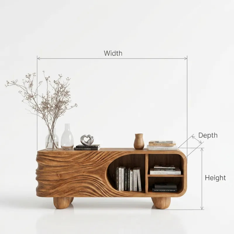Artistic Carved Solid Wood Open Shelf Sideboard For Living Room