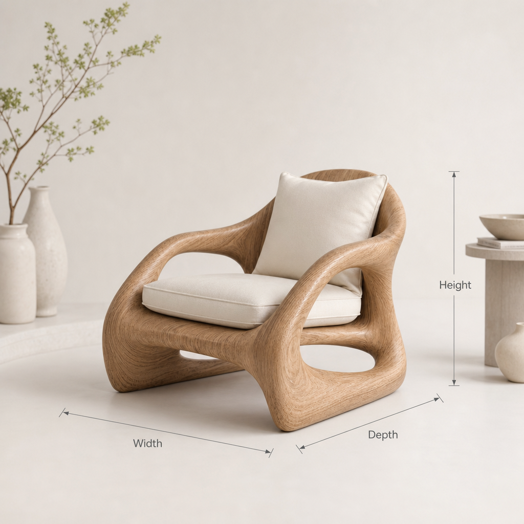 Artistic sculpted solid wood armchair designed for elegant living room lounge
