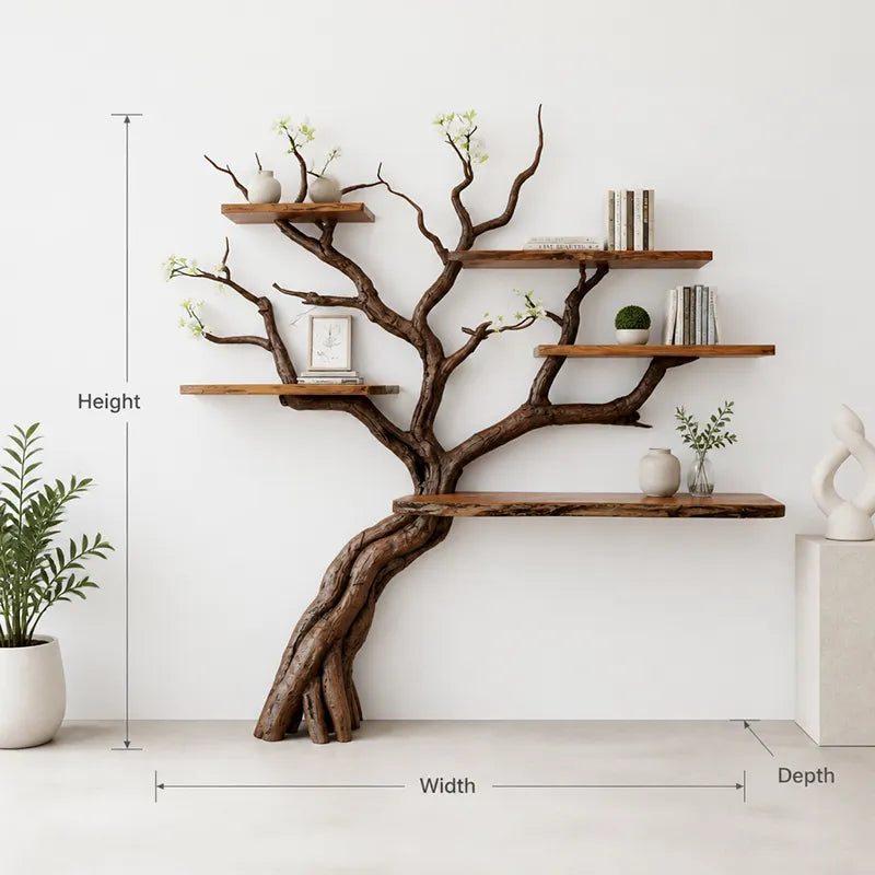 Artistic Tree Branch Bookshelf - Organic Modern Solid Wood Corner Shelf