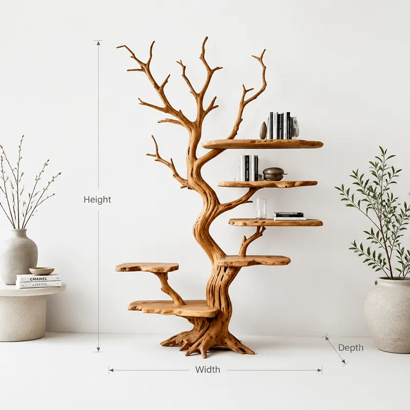 Artistic Tree Branch Floating Bookshelf – Solid Wood Handcrafted Wall Furniture