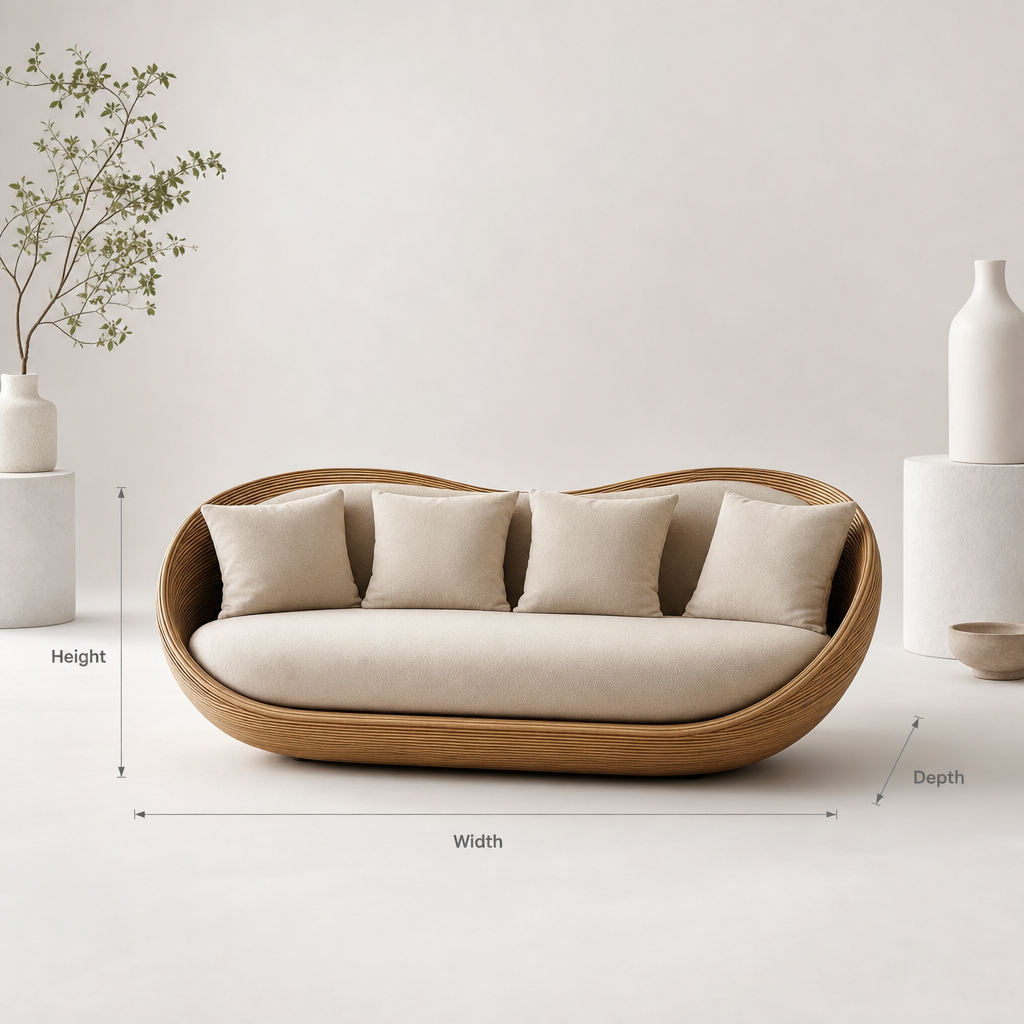 Artistic sculptural wooden sofa tailored for modern living room seating layout
