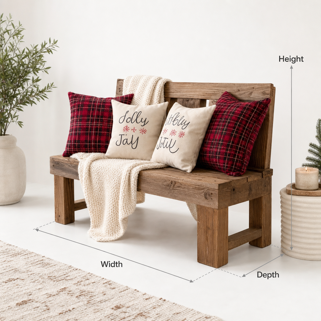 Farmhouse wooden handmade solid wood porch bench for welcoming entryway