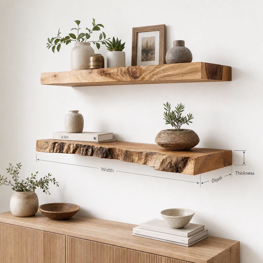 Ashdeco Floating Wall Shelf – Natural Live Edge Deep Rustic Design