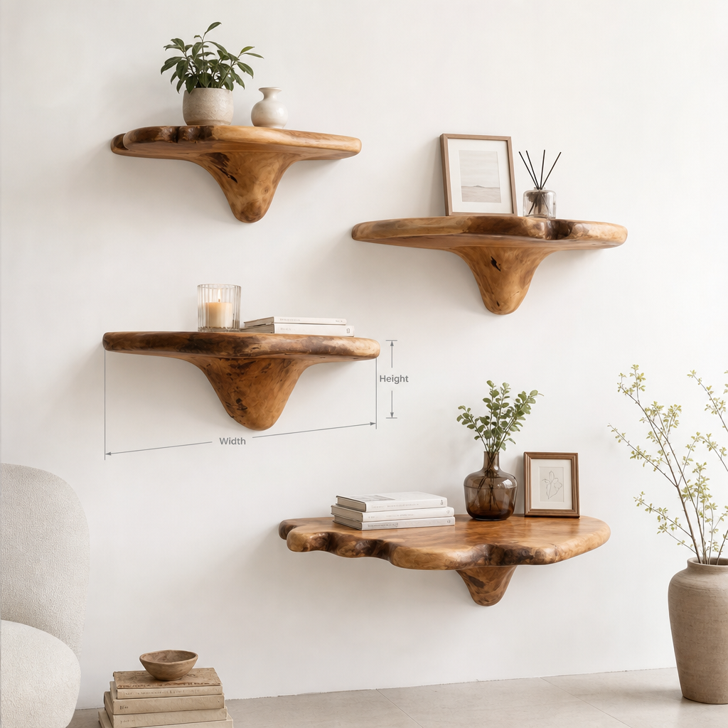 Ashdeco Mushroom Floating Shelf – Handcrafted Solid Wood Decor for Living Room & Nursery