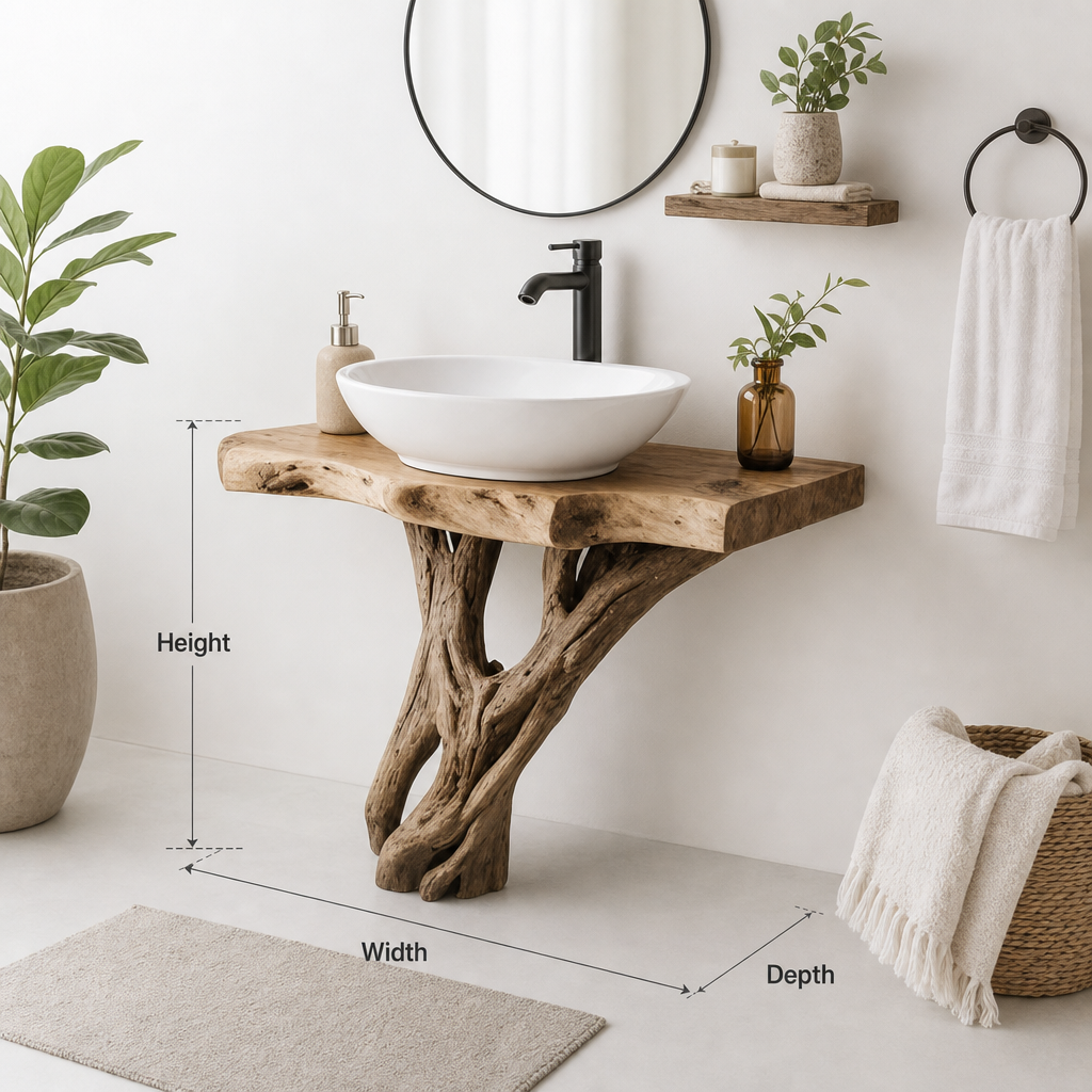 Ashdeco Solid Wood Bathroom Vanity – Rustic Spa Style with Natural Tree Root Base