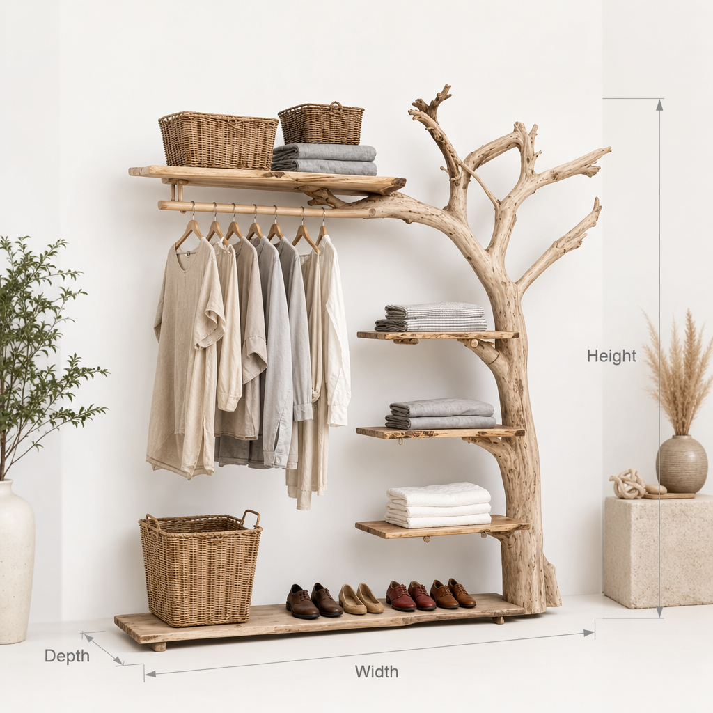 Vintage solid wood hall tree coat rack featuring personalized wall hooks