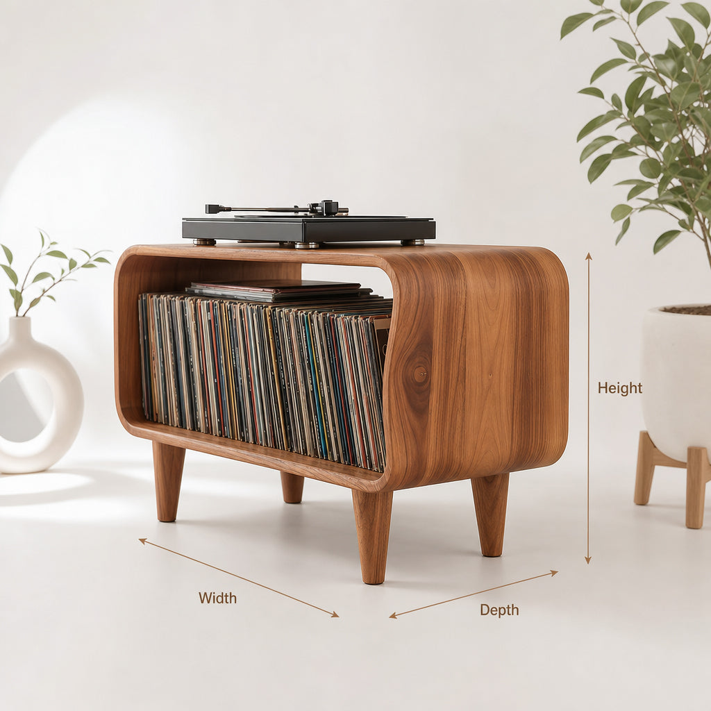 Ashdeco Solid Wood Record Player Stand – Mid-Century Modern Turntable Console