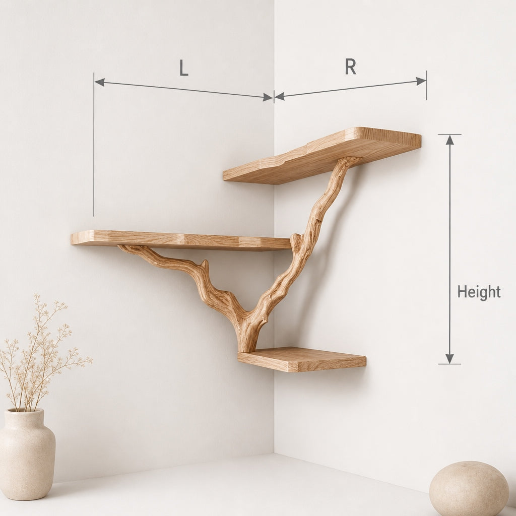 Ashdeco Tree Branch Floating Corner Shelf – Black Driftwood Wall Decor