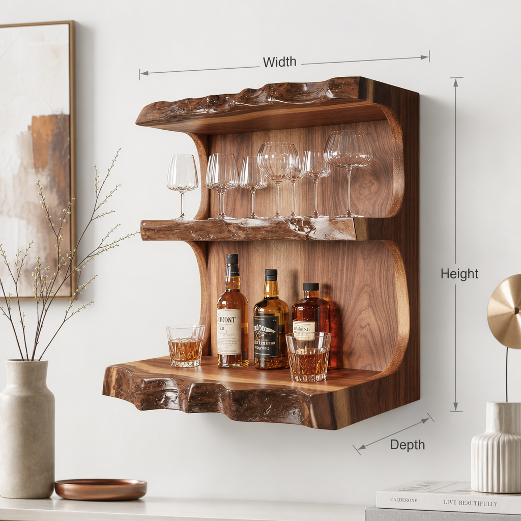 Ashdeco Wall Wine Rack – Live Edge Wooden Floating Bar Shelf