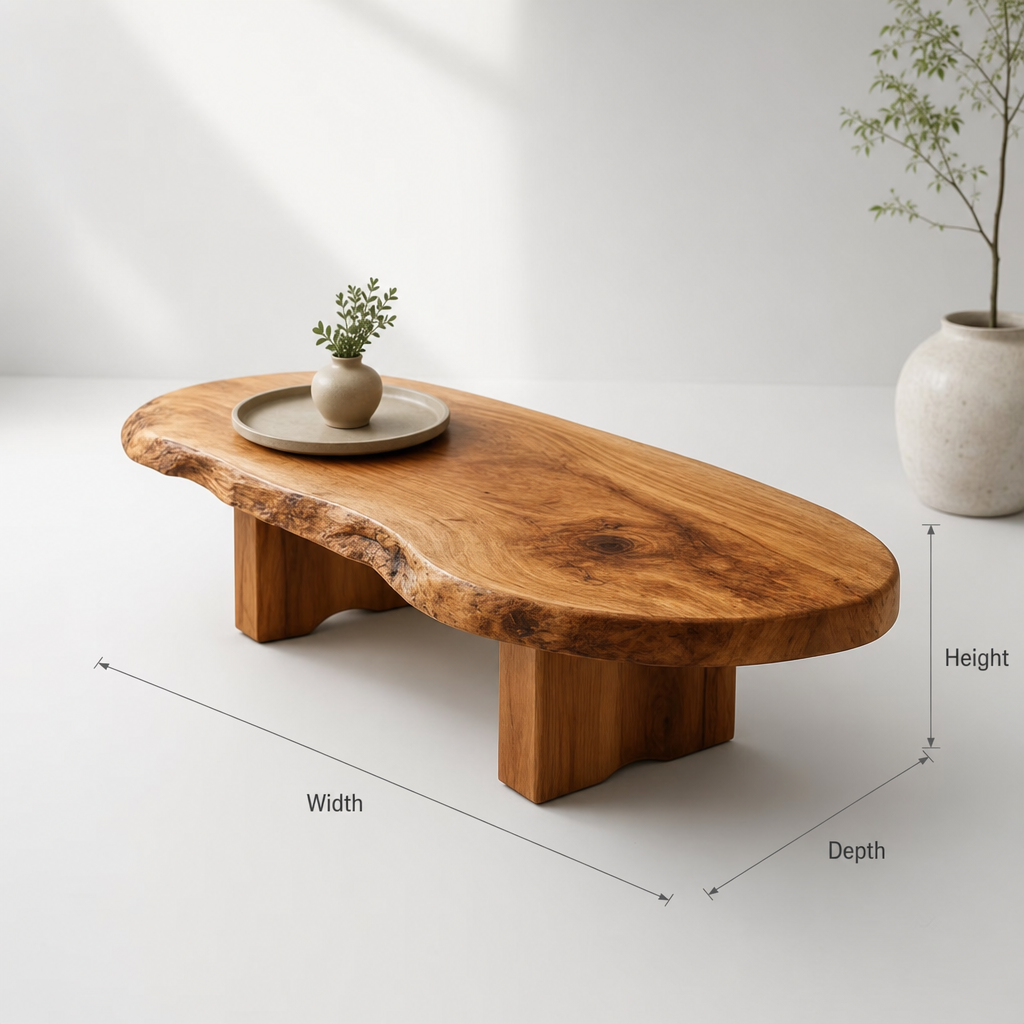Asymmetrical Live Edge Coffee Table – Modern Boho Style