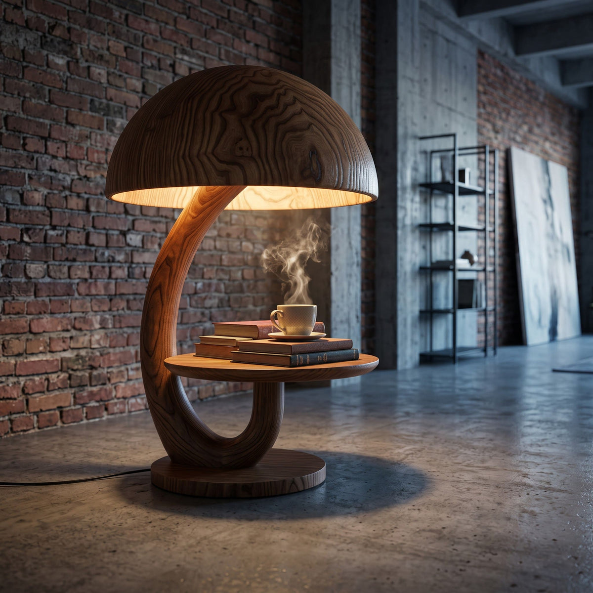 Artistic solid wood lamp table enhancing a minimalist home interior