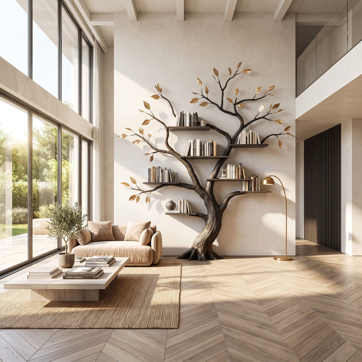 Authentic Hand-Carved Solid Wood Tree Bookshelf - Sculptural Wall Library