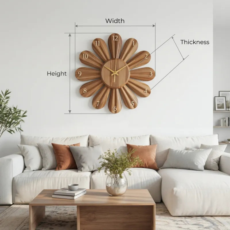 Authentic Hand-Carved Solid Wood Sunflower Wall Clock - Sculptural Functional Wall Art