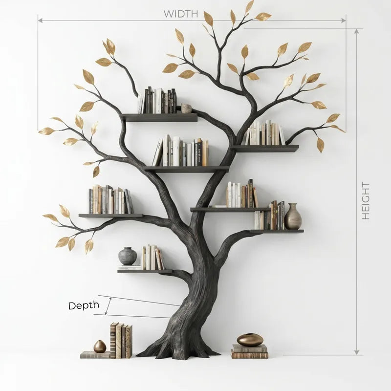 Authentic Hand-Carved Solid Wood Tree Bookshelf - Sculptural Wall Library