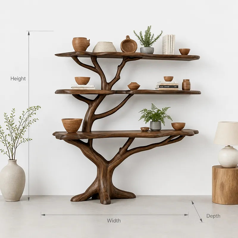 Biophilic Design Bookshelf - Large Sculptural Tree Branch Live Edge Solid Wood Shelf