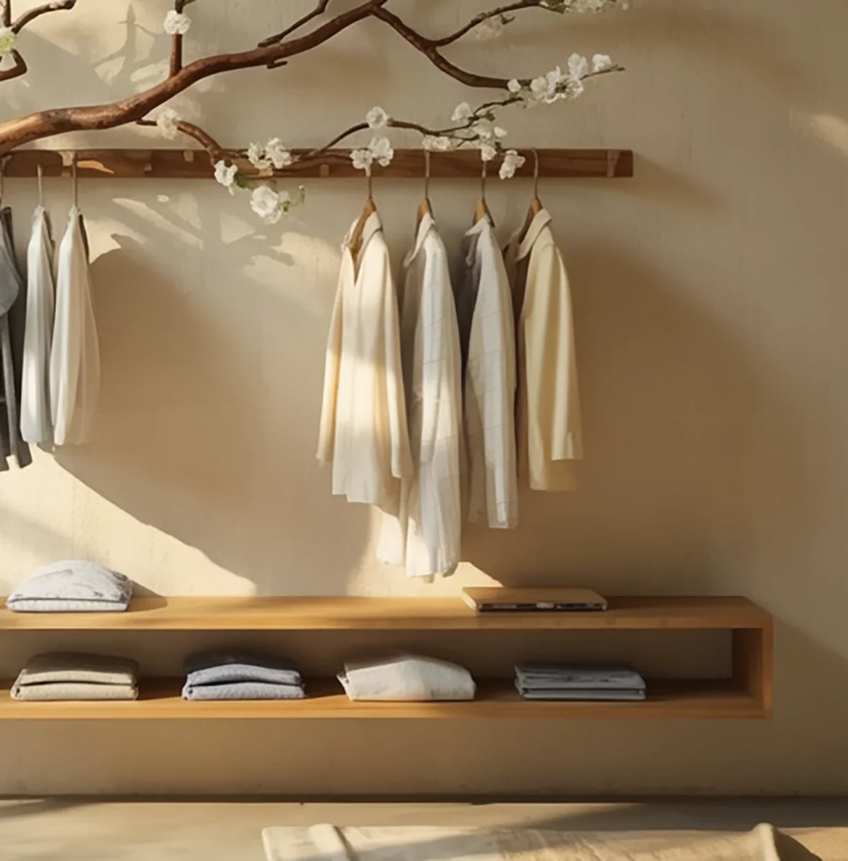 Blossom Branch Hall Tree - Aesthetic Tree Hanger with Floating Shelf