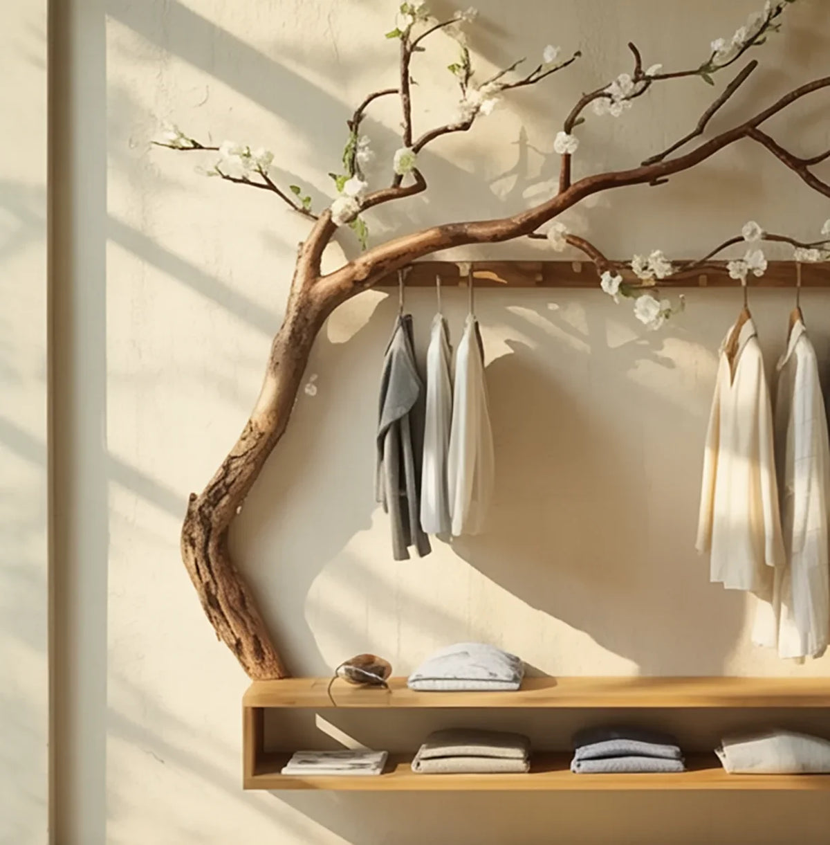 Blossom Branch Hall Tree - Aesthetic Tree Hanger with Floating Shelf
