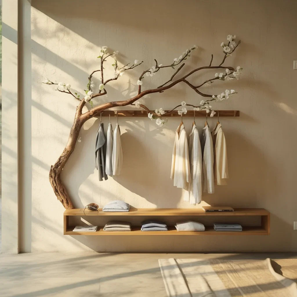 Blossom Branch Hall Tree - Aesthetic Tree Hanger with Floating Shelf