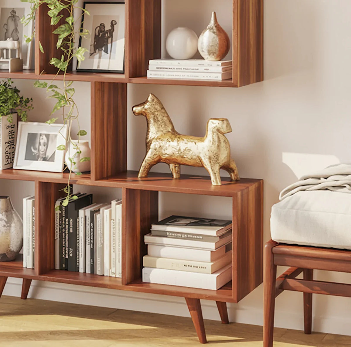 Handcrafted Wooden Bookshelf – Solid Wood Storage & Display Shelf