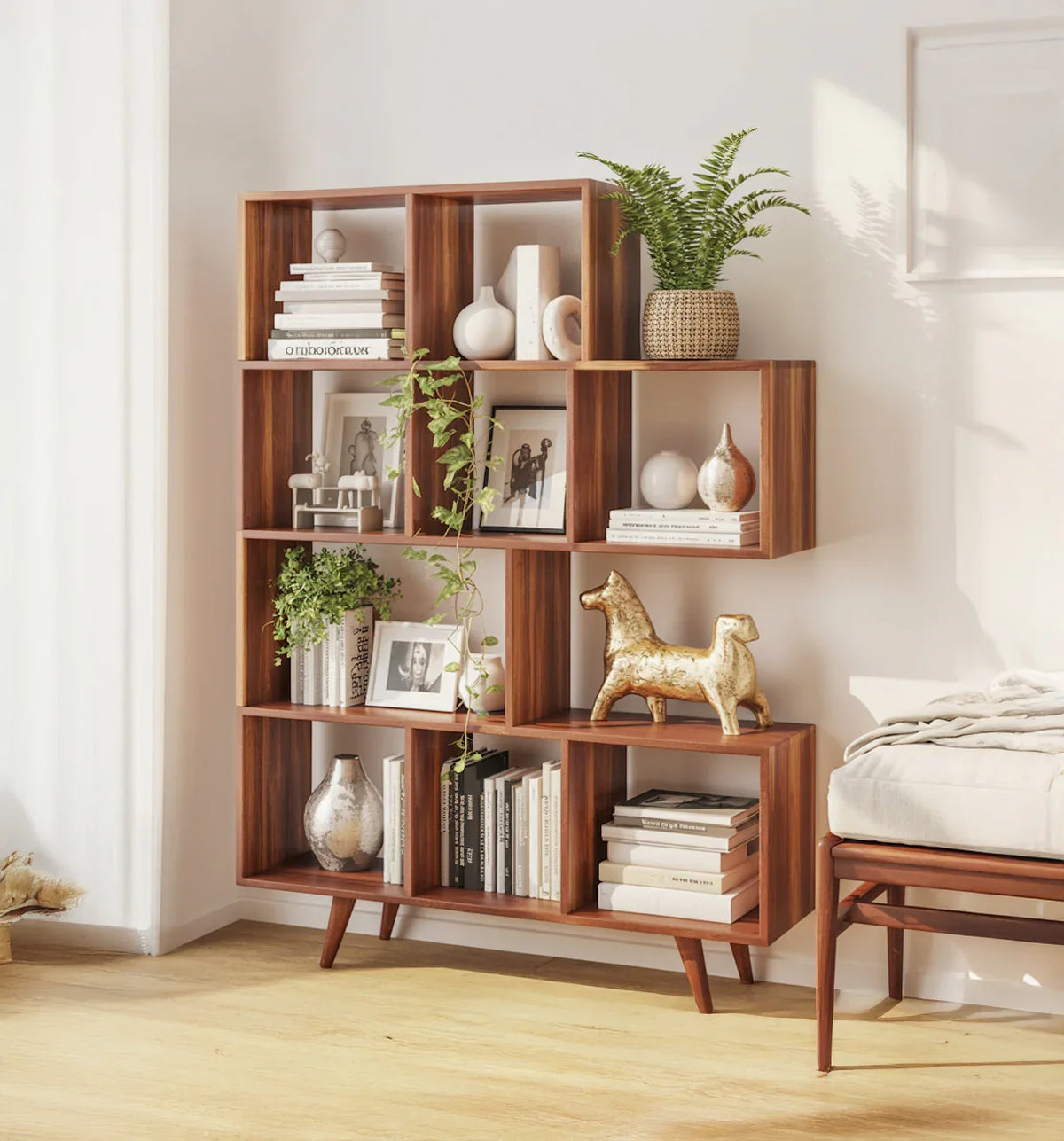 Handcrafted Wooden Bookshelf – Solid Wood Storage & Display Shelf