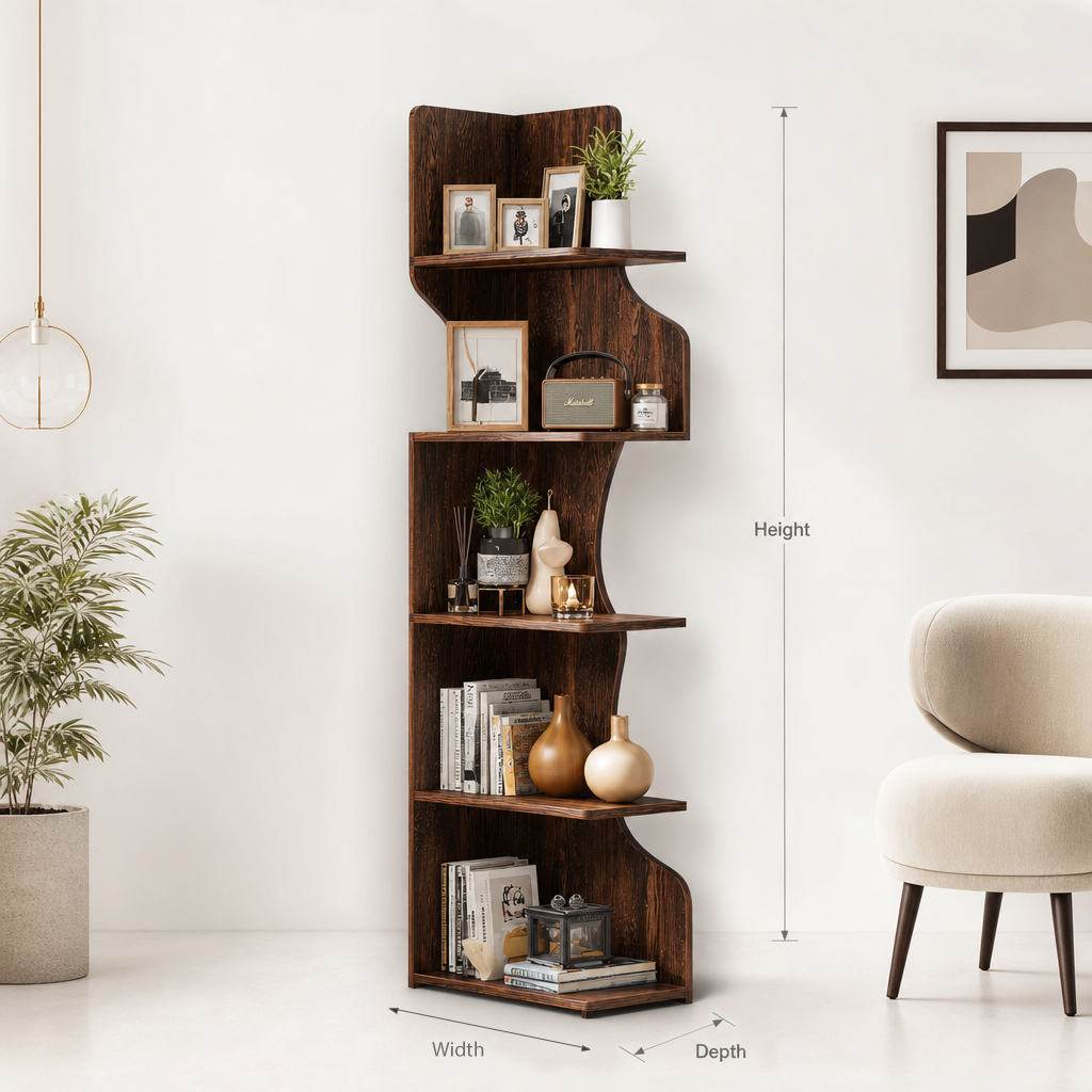 Bookshelf with Shelves, Tall Corner Bookcase Modern Wooden Bookshelf Small Space Book Case
