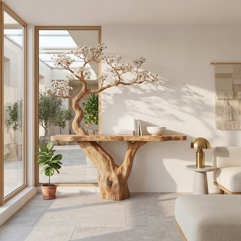 Botanical live-edge console table in solid wood