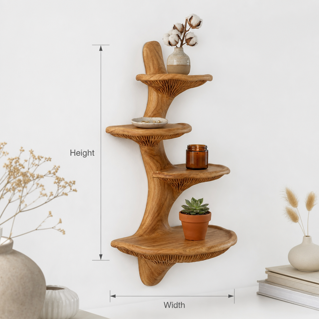 Cascading Mushroom Cap Wall Shelf - Handcrafted Solid Wood Floating Shelf