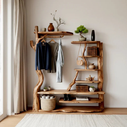 Tree Branch Hall Tree Coat Rack – Wall Mount Driftwood Storage Shelf Coat Hook Shoe Storage